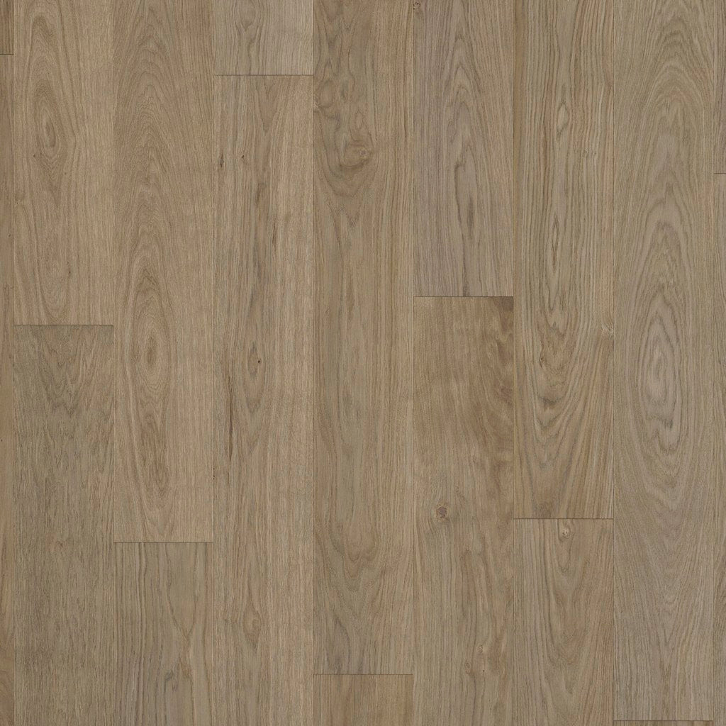 A small sample floor tile named 'Amore Brown Eik', showcasing a brown oak wood grain pattern.