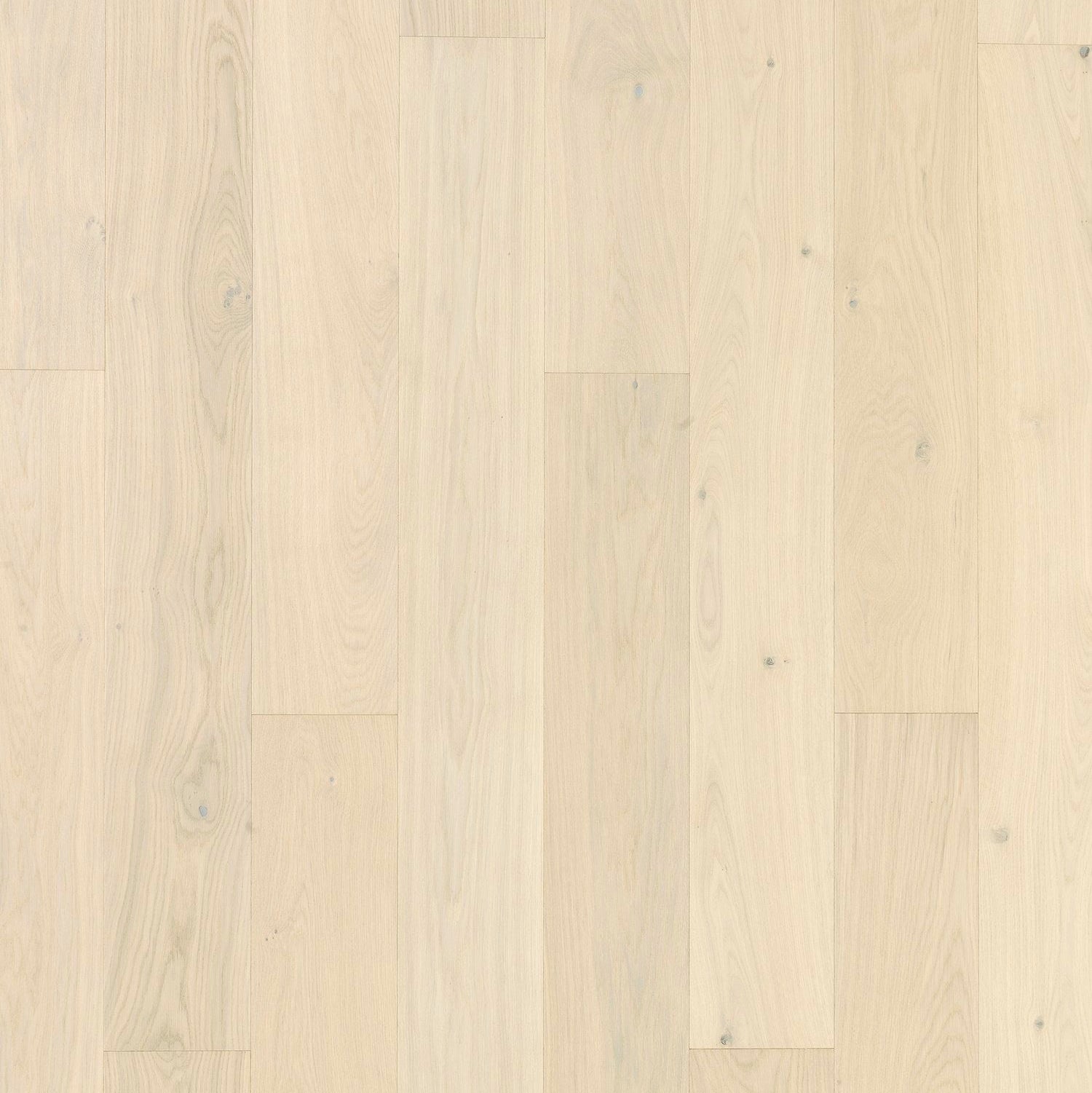 A small sample piece of cream-colored oak flooring with visible wood grain patterns.